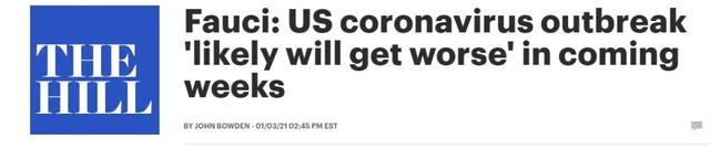 △美国媒体《国会山报》报道，福奇称，美国的新冠疫情在接下来几周“可能会更糟”