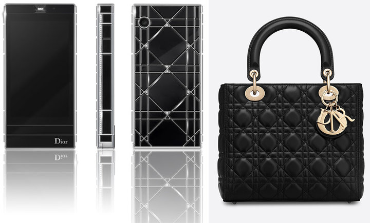 ▲ Dior 定制款手机(图左)和 Dior 经典的戴妃包 Lady Dior(图右)