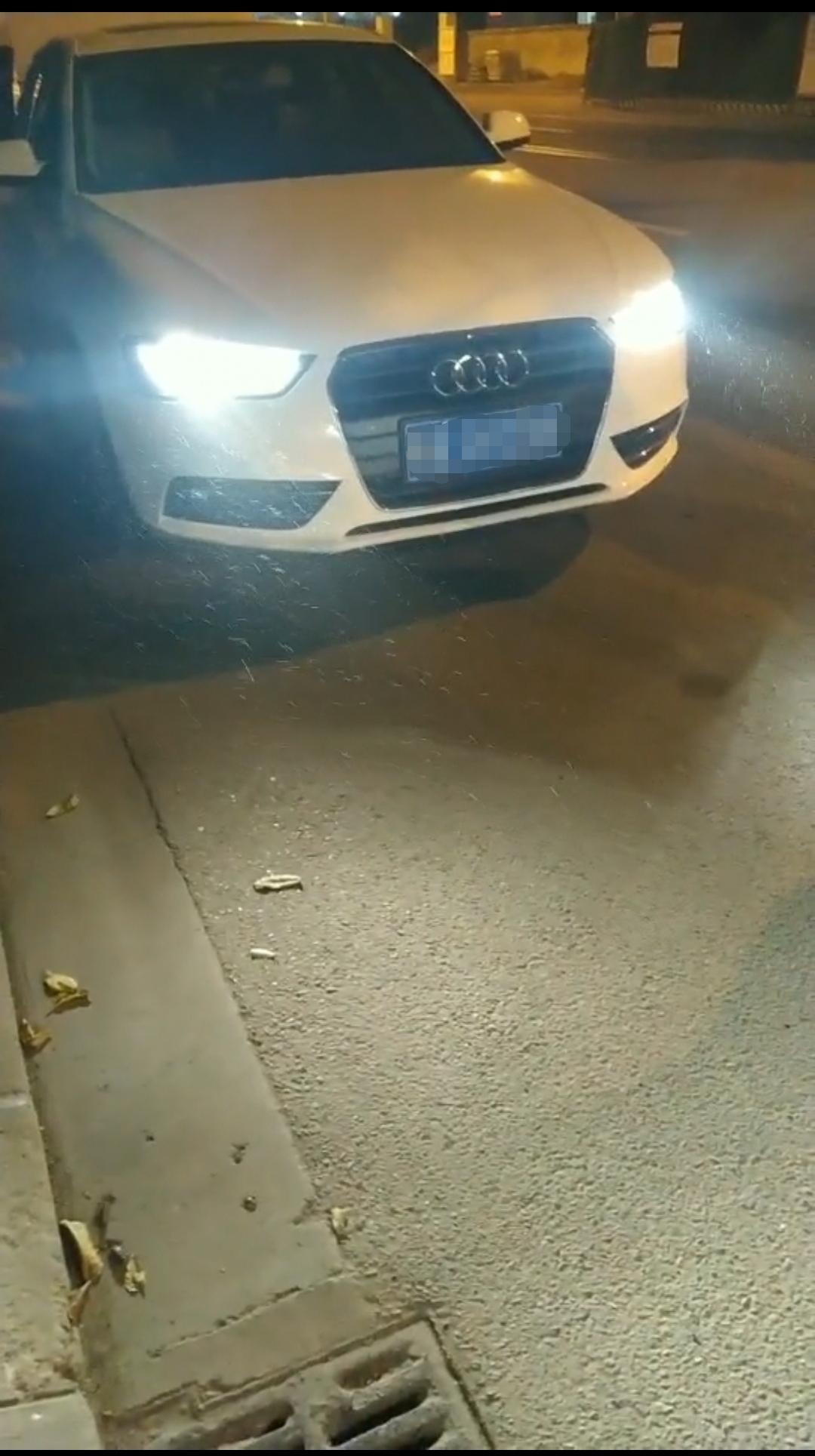 ↑车灯照射下,可看到雪花飘落