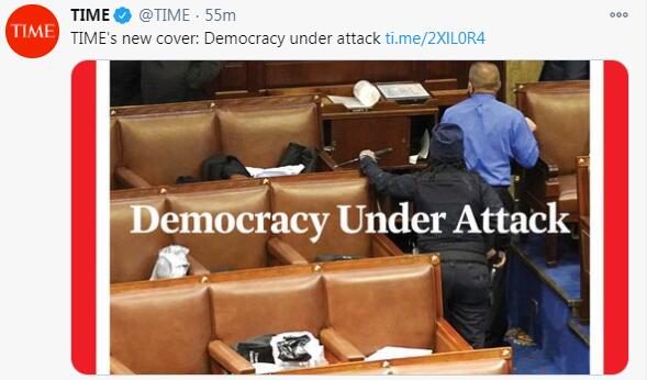 “攻击之下的民主！”《时代》周刊新封：国会大厦被示威者“攻陷”