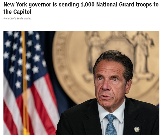 快讯！纽约州州长称将向华盛顿特区派遣1000名国民警卫队士兵