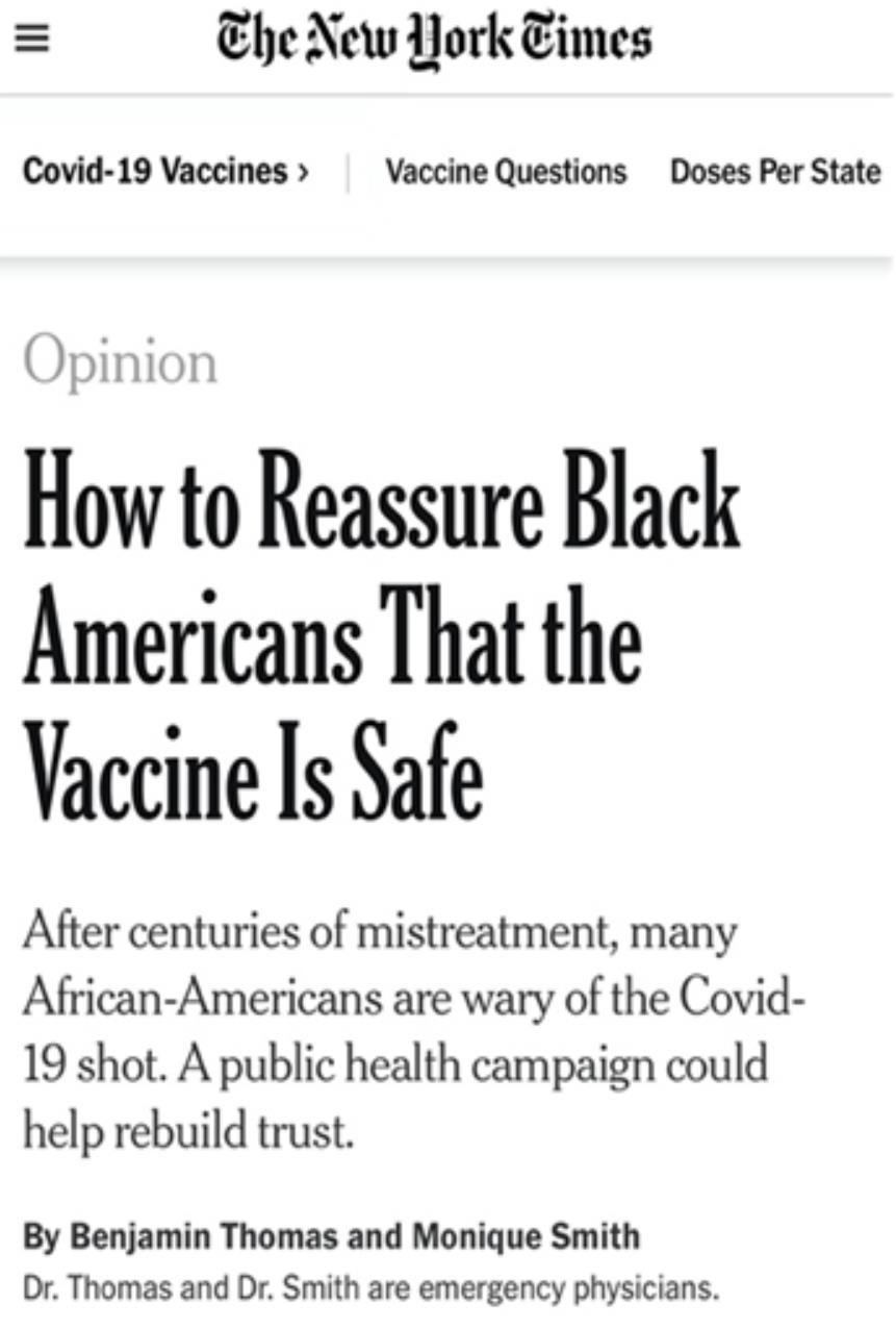 △The New York Times said that many African-Americans are resisting the new crown vaccine