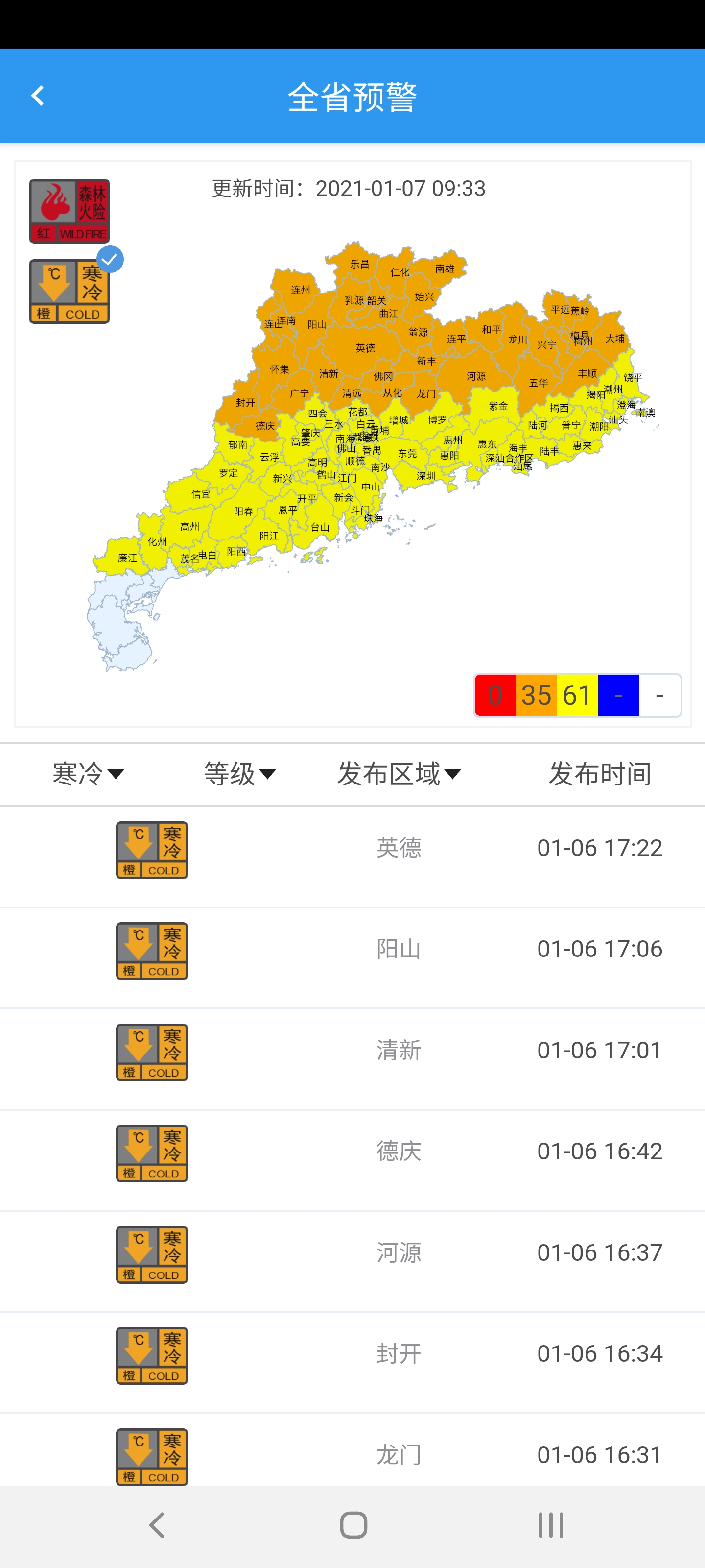 强冷来袭！广东96个县市区发布寒冷预警