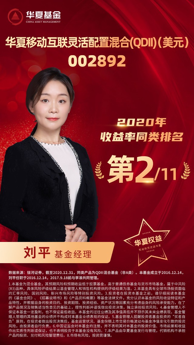 基金经理刘平管理的华夏移动互联2020年同类收益排名第2