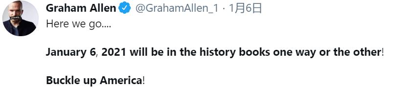 △格兰哈姆·艾伦（GrahamAllen）于6日在其个人社交账号上发表对当天抗议示威活动的评论。阿什利·巴比特在生前曾“点赞”此帖。（图片来源于网络）