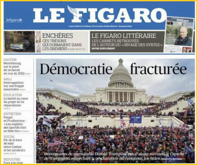 △法国《费加罗报》标题：“民主分崩离析”