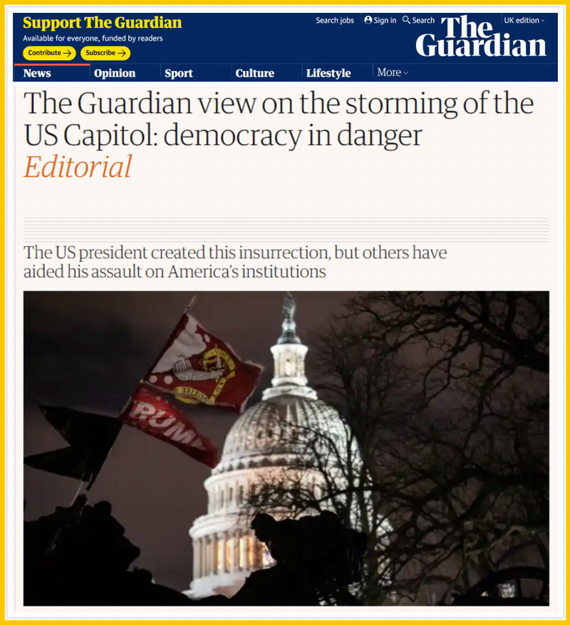 △英国《卫报》评论截图：美国民主处于危险之中