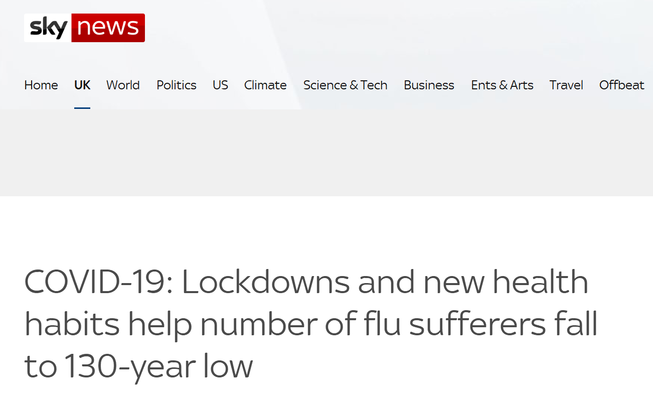 新冠疫情下流感被摧毁？英媒：英国流感患者数降至130年来最低，南非出现“没有流感季”