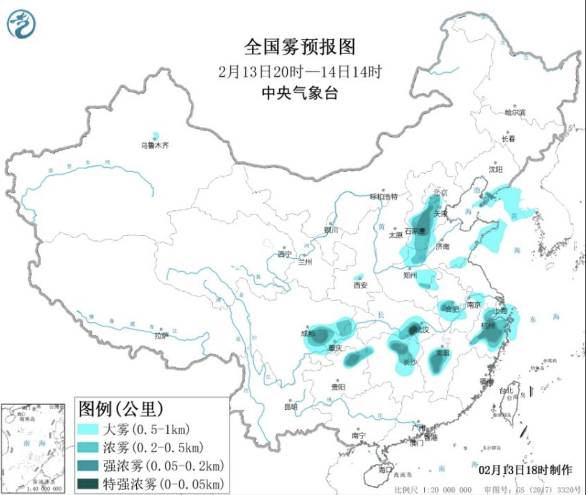 大雾黄色预警继续！河北浙江湖北等局地将有特强浓雾