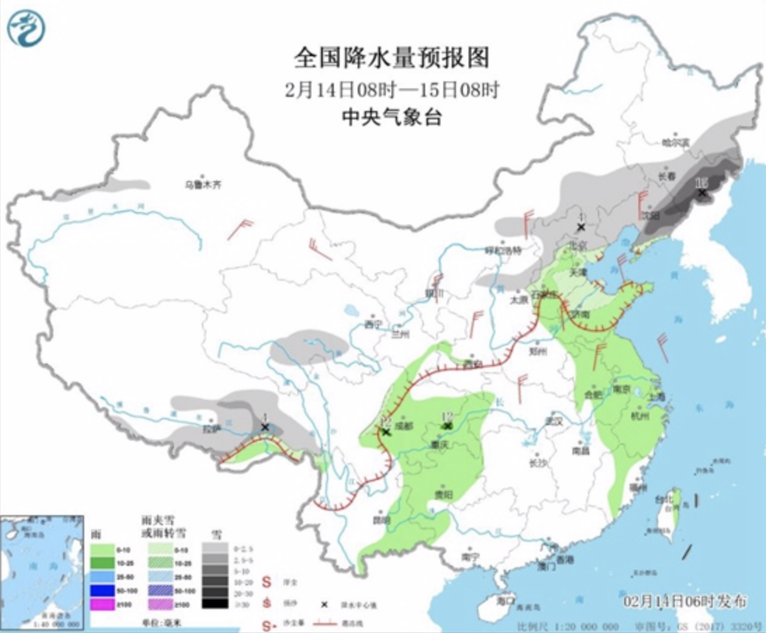 冷空气活跃东北华北迎雨雪 雾和霾将减弱消散