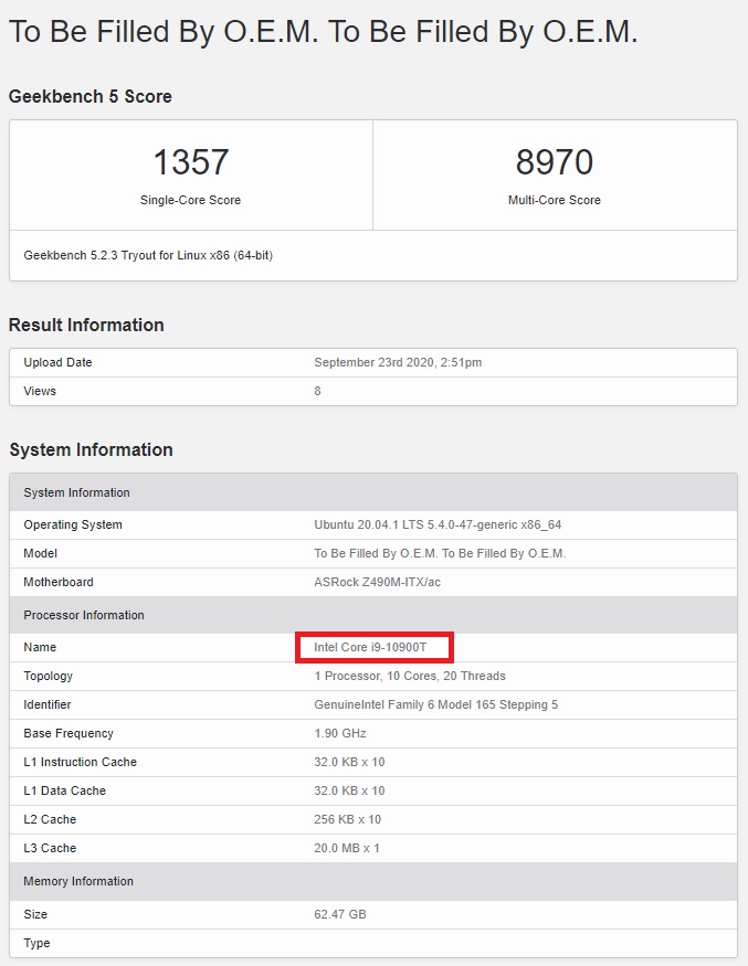 上一代i9-10900T