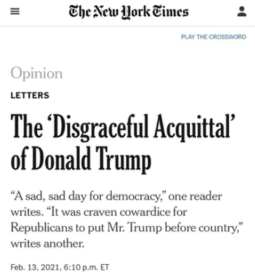 △《纽约时报》评论：特朗普“可耻的宣判无罪”