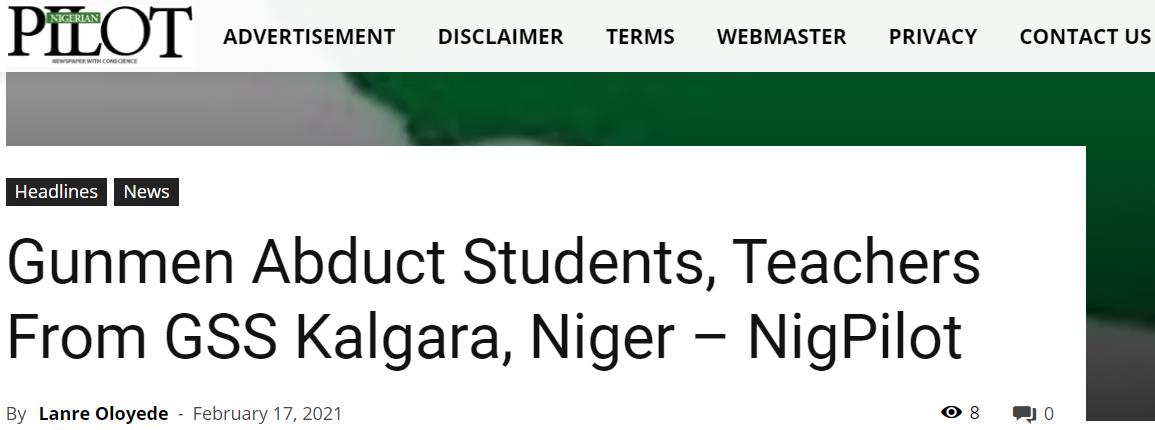 尼日利亚一伙持枪歹徒劫持当地一中学多名学生与教师