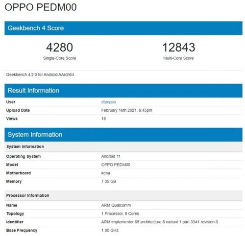 疑似OPPO Find X3现身Geekbench：正式版将搭载骁龙870芯片