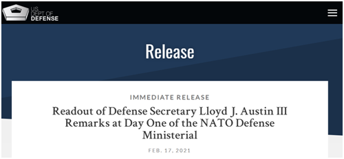 美新防长首次出席北约防长会议 拉拢盟友应对“来自中国的挑战”