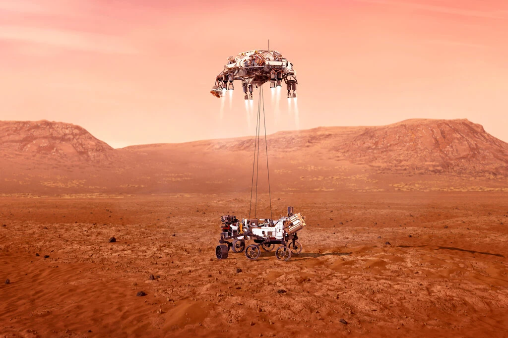 「毅力号」火星车火星着陆概念图。图源：NASA