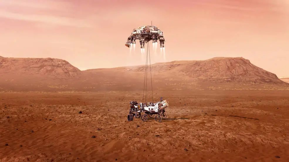 美国“毅力号”登陆火星,它与天问一号区别在哪? 4 “毅力号”火星探测器安全降落在火星上。图片来源:NASA