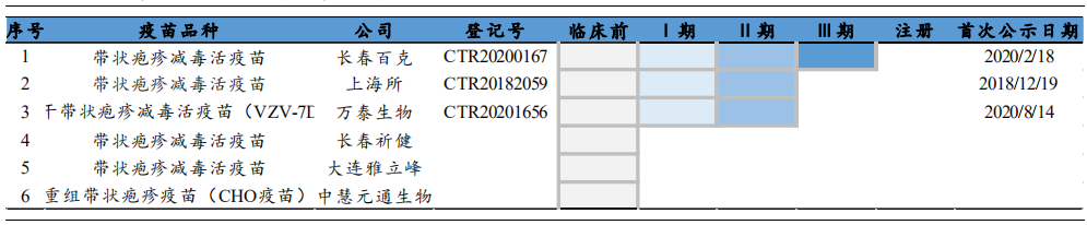 图13：国内带状疱疹疫苗研发管线情况 资料来源：东北证券研究所整理数据