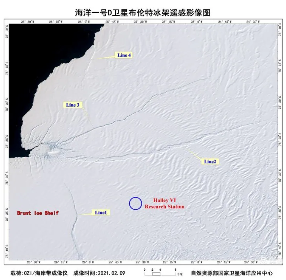 △布伦特冰架冰裂缝分布图