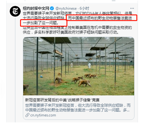 《纽约时报》中文网推特截图