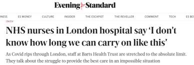 △《旗帜晚报》文章《伦敦护士：“我不知道我们还能坚持多久”》