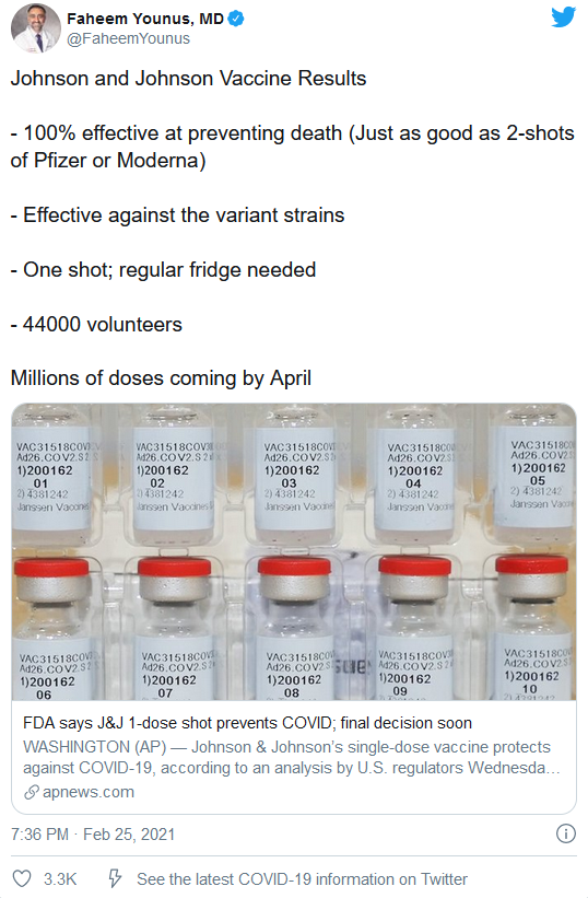 FDA揭示新获批的强生COVID-19疫苗的有效性数据及常见副作用