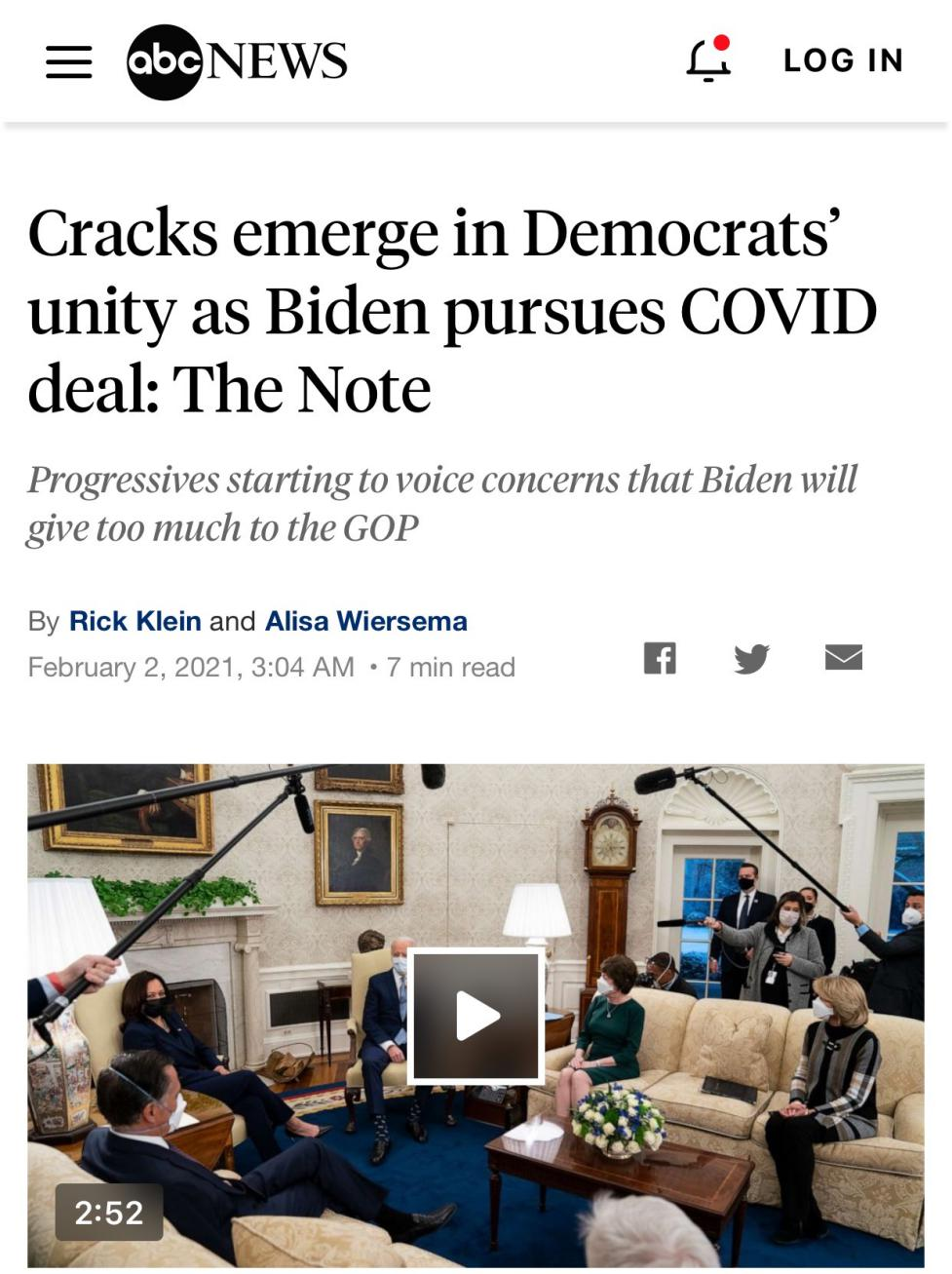 △美国广播公司报道，民主党内部出现裂痕