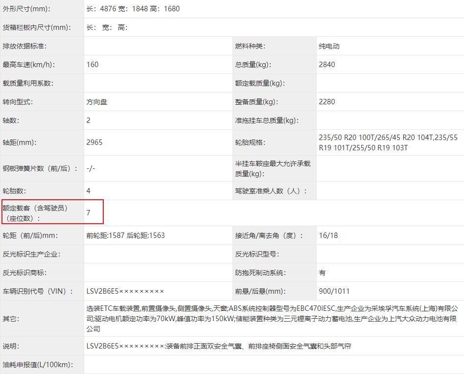 上汽大众ID.6 X工信部申报图曝光 采用7座布局