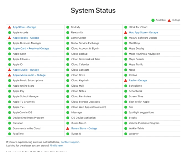 苹果音乐、图书、App Store等服务器出现瘫痪