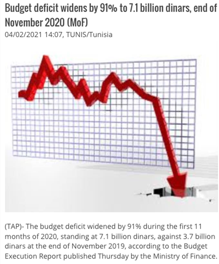 91％！突尼斯2020年前11个月财政赤字较上年猛增
