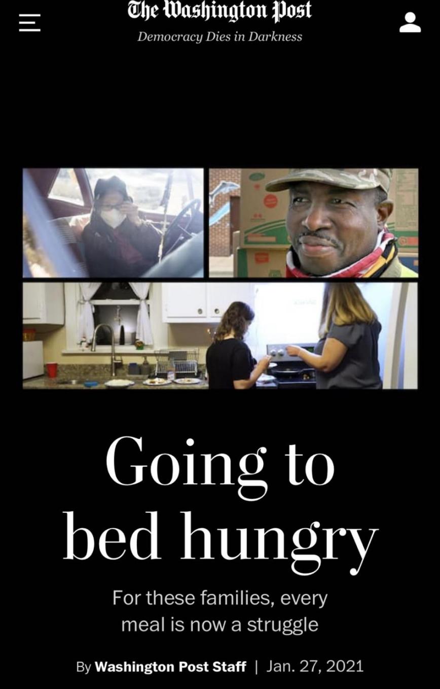 △《华盛顿邮报》报道，对一些家庭来说吃饱饭是奢望，他们的孩子不得不带着饥饿入睡