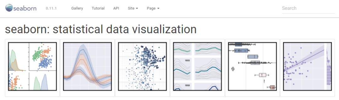 点击 Seaborn 链接，可进入 Seaborn 主页，该图为链接到的主页内容。