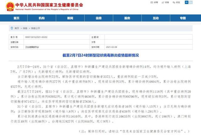 国家卫健委 昨日新增确诊病例14例 均为境外输入病例 手机新浪网