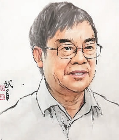 　作者邬贺铨肖像画。　　本版画家 张武昌绘