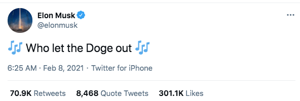 马斯克继续“煽风点火” 狗狗币再创新高 市值高达100亿美元