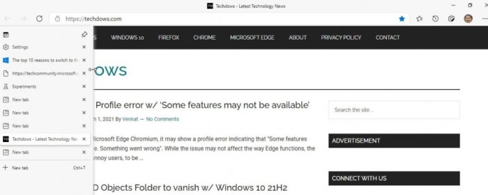 微软Edge为垂直标签页功能增加两项新功能