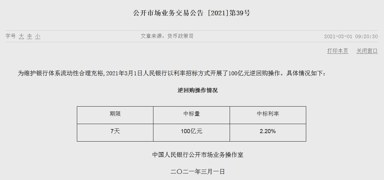 央行公告截图