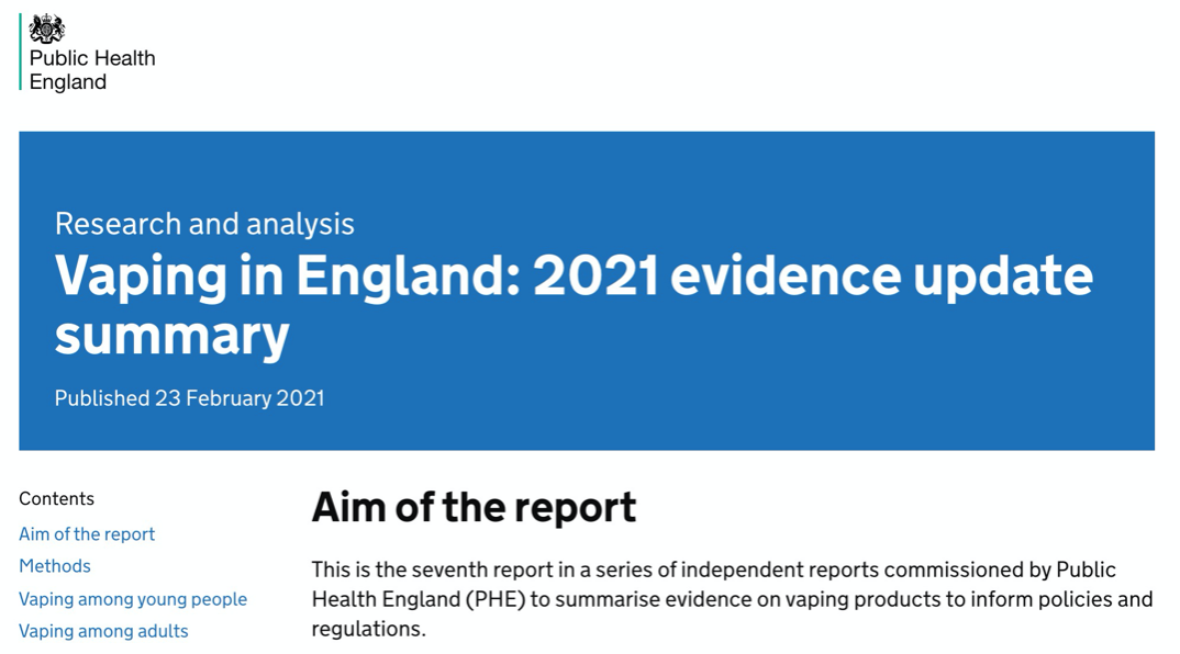 （图：英国公共卫生部发布年度报告《英国电子烟使用：2021年证据更新》）
