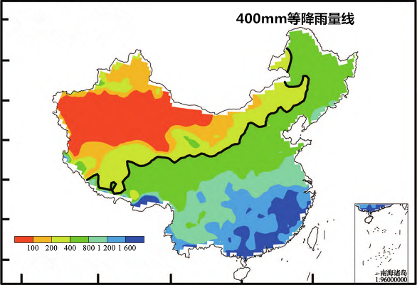 中国平均年降水量的空间分布及400mm等降水量线的位置| 参考文献[10]