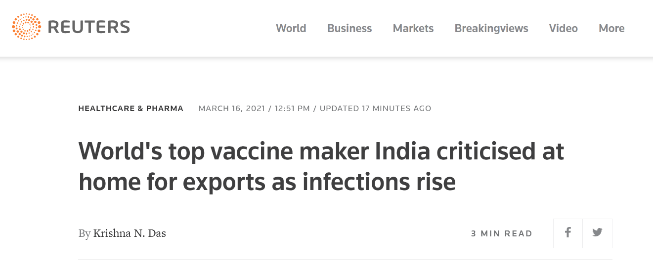出口疫苗数量几乎是国内接种数量的两倍，莫迪政府又挨了反对党的骂！