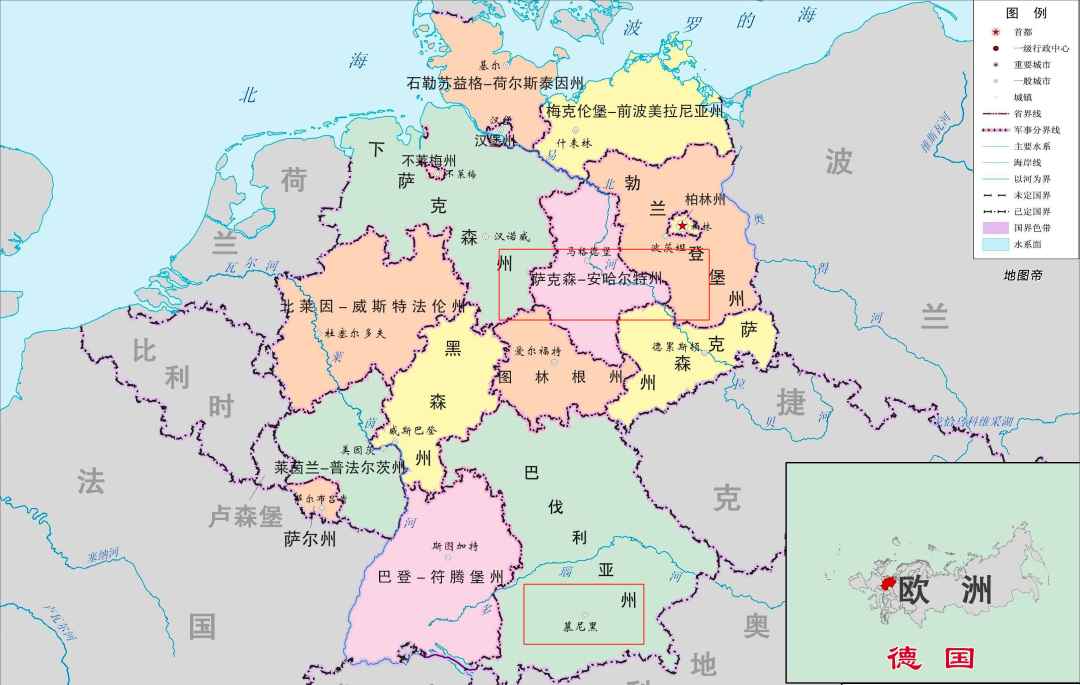 慕尼黑与萨克森州位置