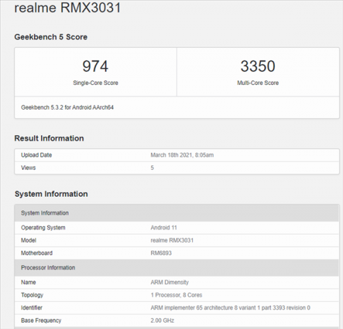 realme GT Neo跑分出炉：首搭联发科天玑1200旗舰芯片