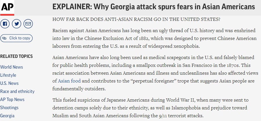 △ The Associated Press reported that how long is the history of anti-Asian America in the United States?