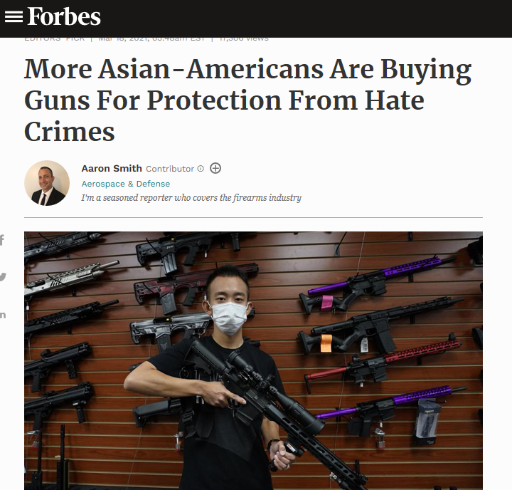 在亚裔美国人暴露于为自卫而购买枪支的同时，反亚洲仇恨犯罪激增