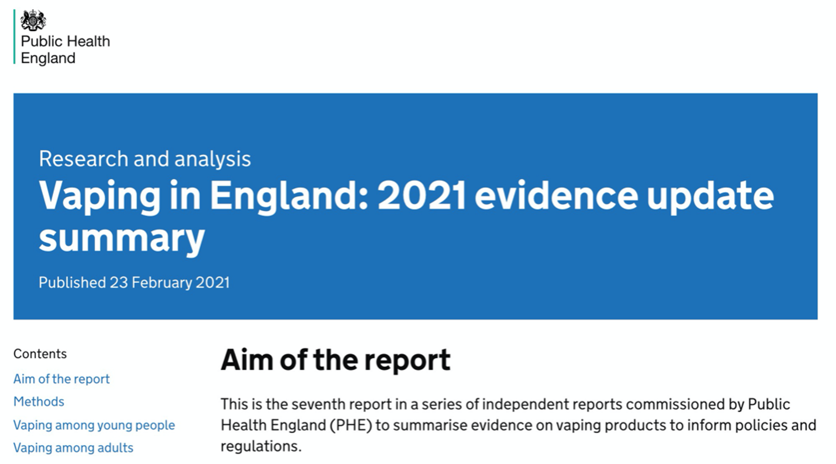 英国公共卫生部2021报告：电子烟戒烟效果受认可，成为2020烟民戒烟第一选择