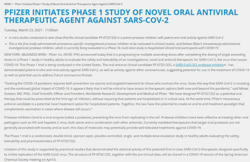 辉瑞称一款口服新冠治疗药物已进入临床试验