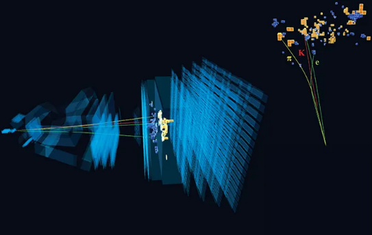 LHCb观测到底夸克很罕见的衰变，导致一对正负电子对的产生（图片来源：CERN）