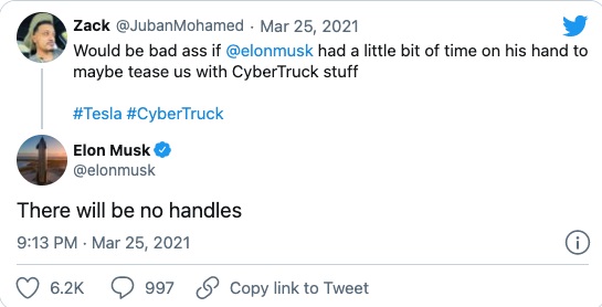 马斯克：新的特斯拉电动皮卡 Cybertruck设计没有门把手