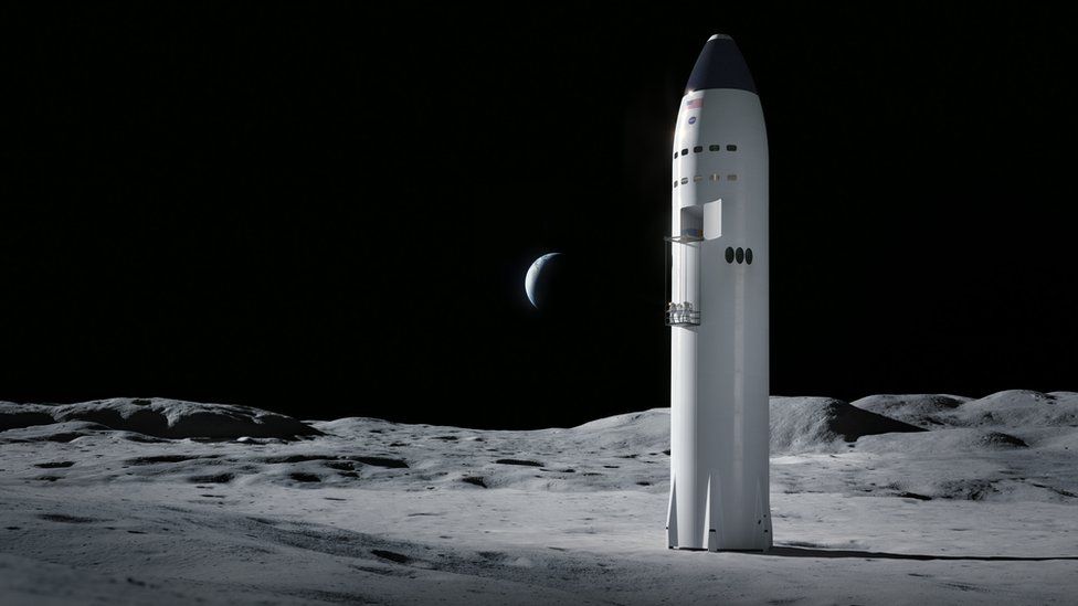 △SpaceX星际飞船在月球上着陆模拟图