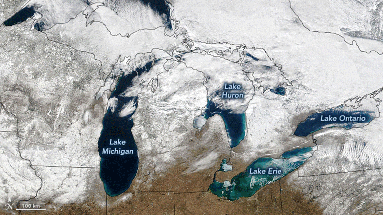 太空视角展示五大湖冰盖剧烈变化